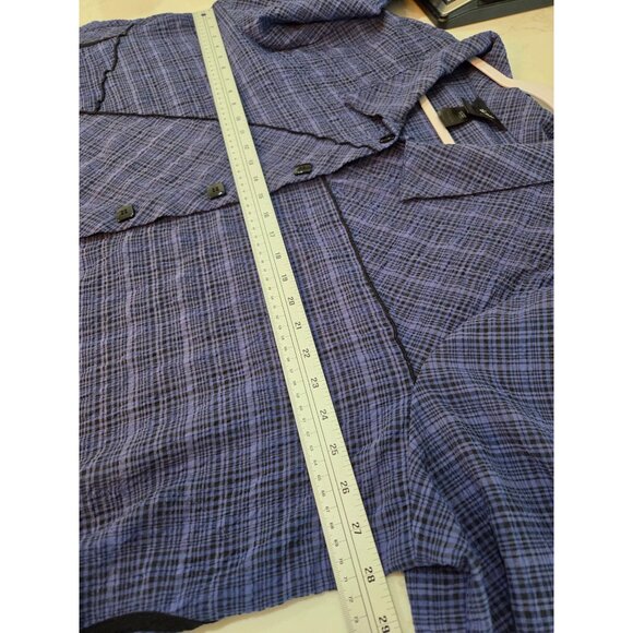 Ali Miles Tunic Top Size 3X Blue Plaid Button-Down Lagenlook Asymmetrical Print - Picture 8 of 9